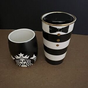 Starbucks Black & White Tuxedo Mug & Classic Logo Mug Set - Ceramic Collectibles